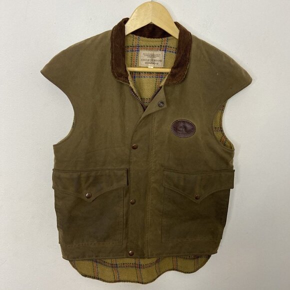CIRCLE BRAND Jacket Vest Mens S New Zealand Brown Oiled Zip Sleeveless - Picture 1 of 8